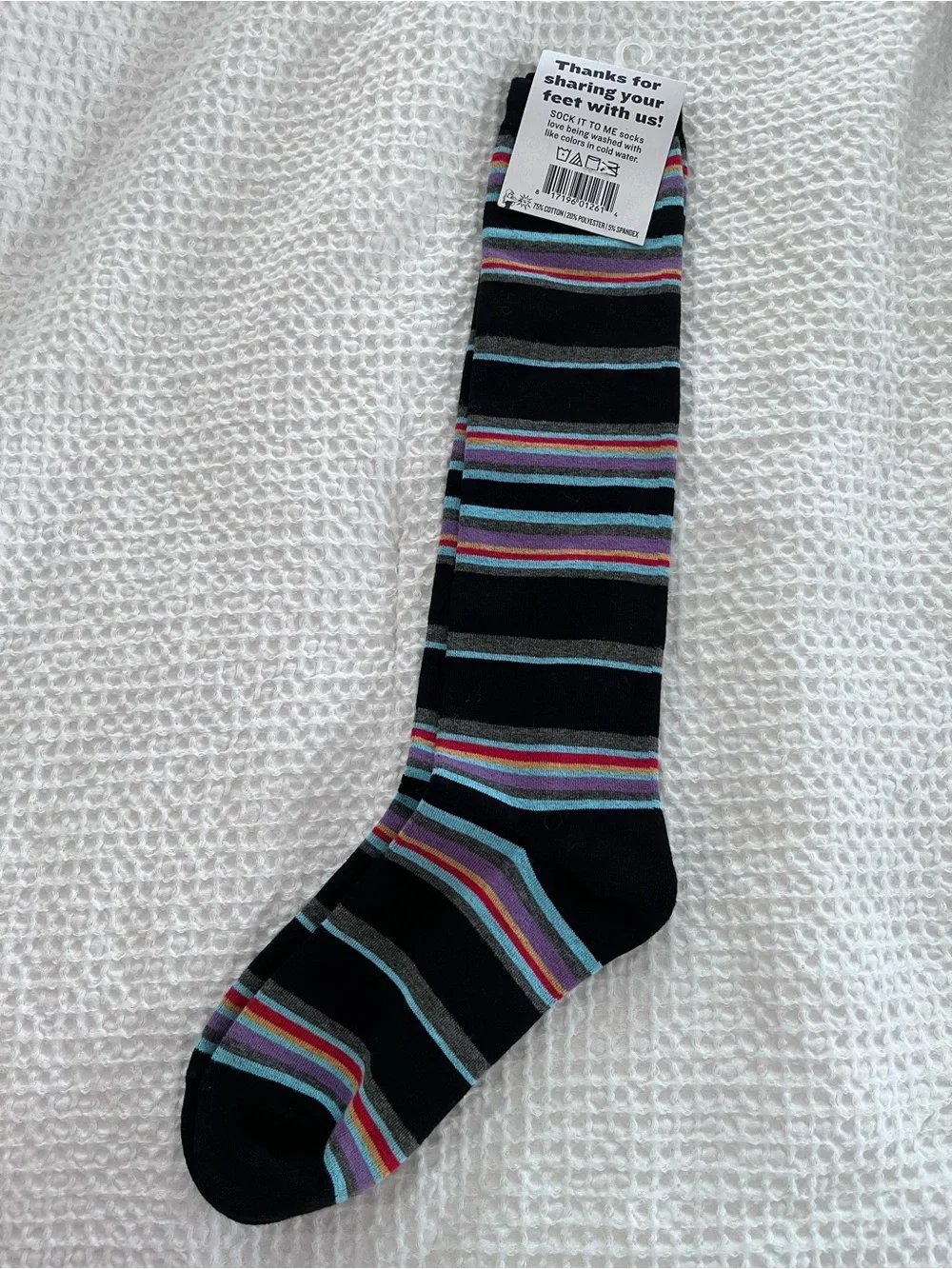 Sock It To Me Women’s Black Striped Knee Socks with Multi-Color Accents